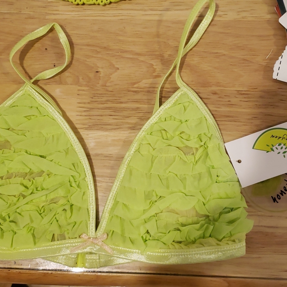 Med Honey dew mesh rumba neon green ruffle mesh bralette
